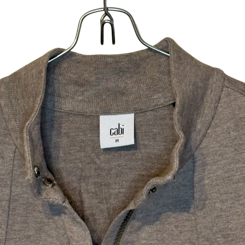 Cabi Women's Jacket Taupe Peplum Zip Mock Neck Snap Front Weekend Topper Medium - Picture 2 of 8